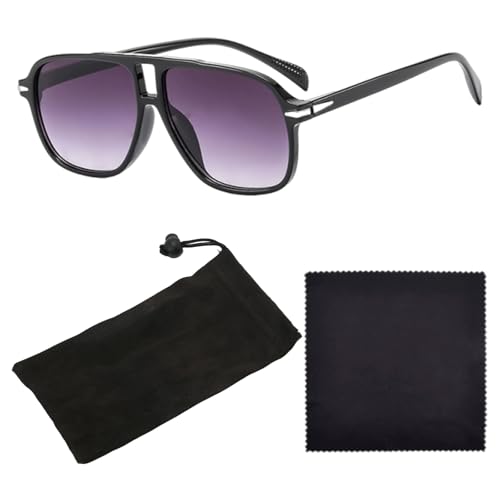 Toyhood Retro Pilot Sonnenbrille Set für Männer Frauen, Vintage Rectangle Sunglasses, 70s80s Square getönte Sonnenbrille, mit Brillenetui und Reinigungstuch, für Autofahren Outdoor (grau) von Toyhood
