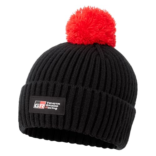 Toyota Gazoo Racing - Offizieller Merchandise-Artikel - Strickmütze mit Bommel - Schwarz/Rot - Stretch-Passform, Schwarz , Einheitsgröße von Toyota Gazoo Racing