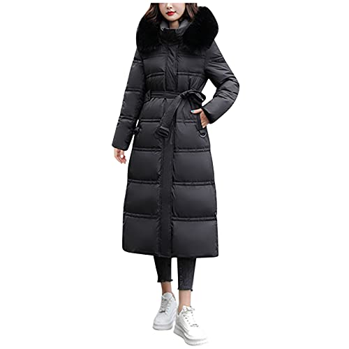 TIREOW Frauen Lange Daunenjacke Maxi Daunenparka Pufferjacke übergangsjacke Wintermantel Winterjacke Mit Fell Kapuze Winter Warm Verdicken Baumwollmantel Daunenmantel (Black, L) von Toysmith