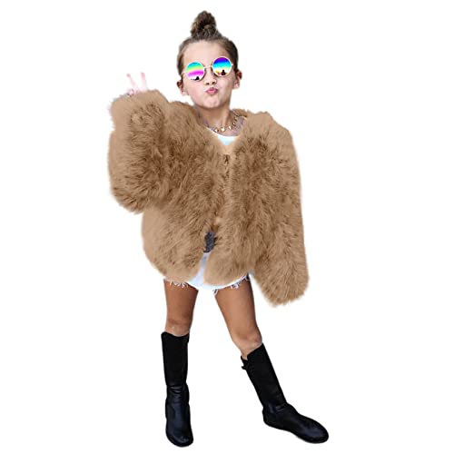 TIREOW Kleinkind Kinder Mädchen Kunstpelzjacke Mantel Winter Warm Verdicken Flauschige Jacke Winterjacken Fleece Kunstfell Pelzmantel Felljacke Winterjacke Oberbekleidung 1-7 Jahre (Khaki, 1-2 Years) von Toysmith
