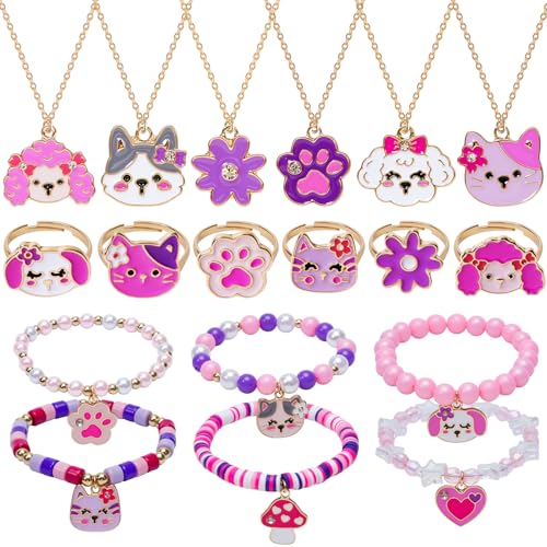 Toyssa 18 Stück Schmuckset Mädchen mit Kette Armband Ringe, Kinderschmuck Party Mitgebsel Kindergeburtstag Gastgeschenke für Teenager Frauen Geschenk Mädchen 4 5 6 7 8 9 10 Jahre von Toyssa