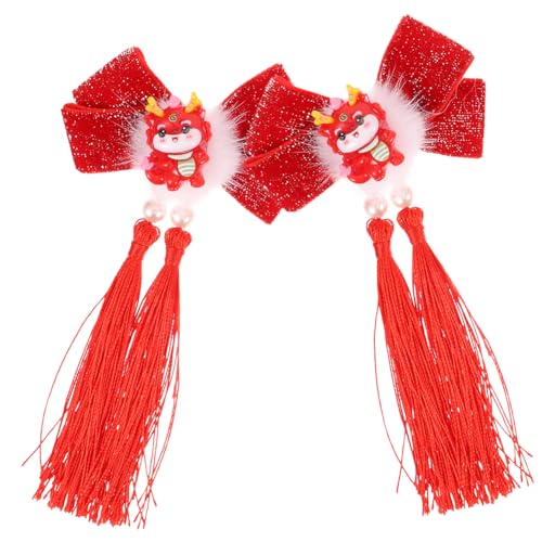 Toyvian 1 Paar Jahr Der Drachen-haarnadel Haarschmuck Zum Chinesischen Chinesische Haarnadel Haarspangen Im Chinesischen Stil Bommel-haarspangen Für Mädchen Weihnachten Damen Asien Stoff von Toyvian