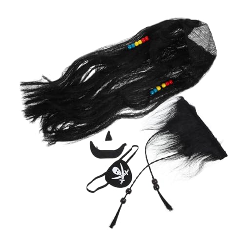 Toyvian Piratenkostüm-perücke und Schnurrbart-augenklappen-set Halloween Sunes Piratenhüte Realistischer Piratenlook Wiederverwendbares Zubehör von Toyvian