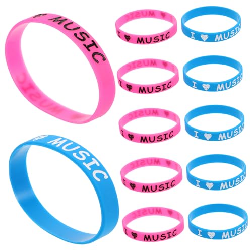 Toyvian 12 Stück Teiliges Farbiger Silikonarmbänder I Love Music Elastische Festival armbänder in Blau und Rosarot Weiche Langlebige Party accessoires für Konzerte und Musik events von Toyvian