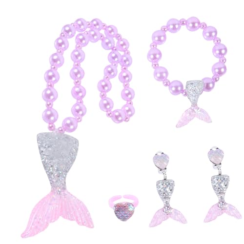 Toyvian 1Satz Meerjungfrau Schmuckset Teiliges Kinderschmuck Set mit Halskette Armband Ring und Ohrringen Bezauberndes Meerjungfrau Design für Perfektes für Kleine von Toyvian
