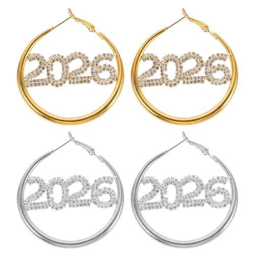 Toyvian 2 Paar Creolen für Damen: 2026 funkelnde Creolen mit Strasssteinen – stilvoller Partyschmuck, elegant für Neujahrsfeiern, Feiertage, Abschlussbälle von Toyvian