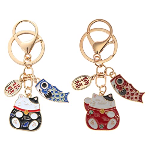 Toyvian 2 STÜCKE Japanische Glückliche Katze Keychain Nette Maneki Neko Schlüsselanhänger Chinesisch Glück Anhänger Keychain Tasche Geldbörse Charme Ornament Für Wohlstand Geschenke Blau von Toyvian