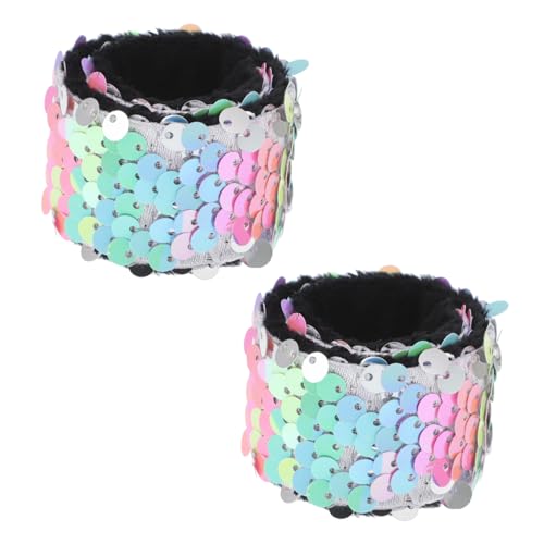 Toyvian 2 Stück Glitzer Schnapparmbänder für Mädchen Funkelnde Pailletten Armreifen Zubehör für Teenager Geburtstagsfeiern Vielseitige Handgelenkaccessoires für Junge Mädchen von Toyvian