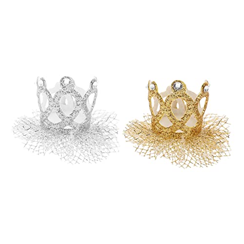 Toyvian 2St Krone Haarschmuck haarschmuck hair accessories for birthday crown Krone Tortenaufsatz Krone Haarnadel kopfschmuck Kopfbedeckung mit Spitzenkrone Netz Silver von Toyvian