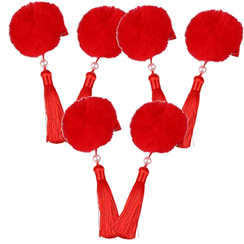 Toyvian 3 Paare Quaste Haarkugel Haarspange Chinesische Neujahrshaarnadeln Haarspange Mit Quaste Kugelclips Weihnachts-krokodilklemmen Qipao-haarnadeln Kunstfell Mädchen Kimono Ornament von Toyvian
