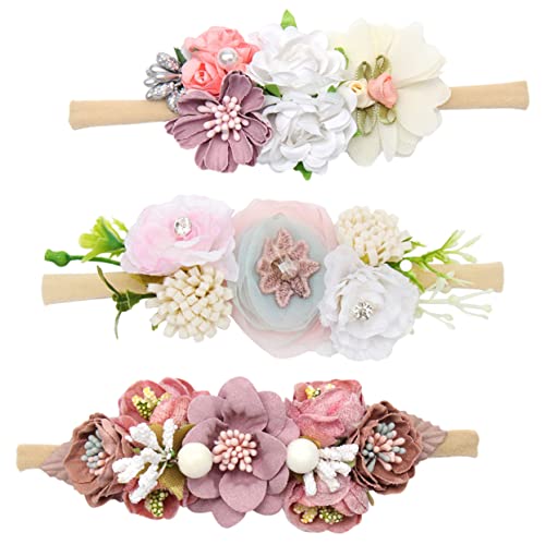 Toyvian 3st Stirnband Baby Schleifen Haarband Weiches, Dehnbares Haarband Accessoires Für Blumenmädchen Brötchenmaschine Für Haare Trachten Haarschmuck Neugeboren Blüte Stoff Kind von Toyvian