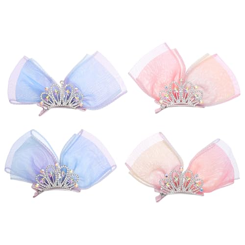 Toyvian 4 Haarspangen mit Schleife: Haarspangen in Kronenform, süße Haarnadeln mit Metalldruckknopf, glitzernde Haarnadeln, Styling-Zubehör für Prinzessinnen, Mädchen und Kinder von Toyvian