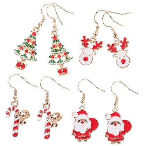 Toyvian 4 Paare Weihnachts Ohrringe Set mit Weihnachtsmann Rentier Zuckerstange und Farbigem Weihnachtsbaum Leichte Deko Ohrringe für Damen Festlicher Ohrschmuck für Weihnachtsfeiern von Toyvian