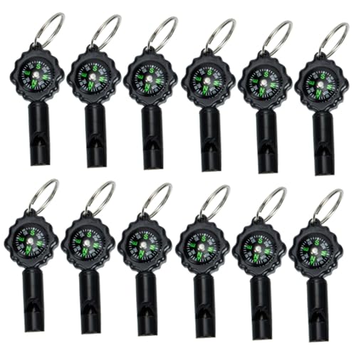 Toyvian 4 Sätze Survival Pfeifen Pack Mit Schlüsselanhänger Kompass Multifunktionale Outdoor Notfallpfeife Mit Lanyard Für Camping Wanderungen 3 Stücke * 4 von Toyvian