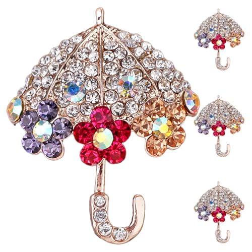 Toyvian 4-teilige Strass-Regenschirm-Brosche: Glänzende Regenschirm-Anstecknadeln – glitzernde Strass-Brosche für Kleidung, Kleider, Mäntel, Hüte und Taschen von Toyvian
