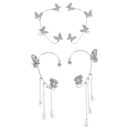 Toyvian 4-teiliges Schmetterlings-Ohr-Cuff: Elegante Schmetterlings-Ohr-Cuffs für Frauen und Mädchen – Strass-Ohrclips ohne Piercing, Feen-Wickelschmuck für Hochzeiten und Partys von Toyvian