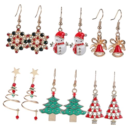 Toyvian 6 Paare Weihnachts Ohrringe Damen Hängend Dangle Ohrschmuck Leicht Komfortabel Festliche Ohrdekoration für Party Alltag Weihnachten von Toyvian