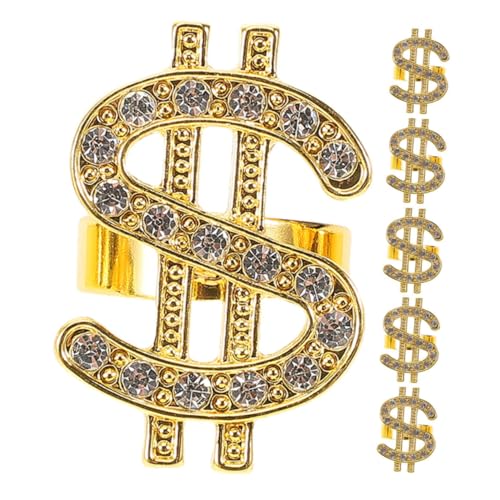 Toyvian 6 Stück Geldzeichen Ringe mit Strass Punk Stil Us Symbol Schmuck Cosplay Accessoires für Rapper Maskerade Disco Party von Toyvian