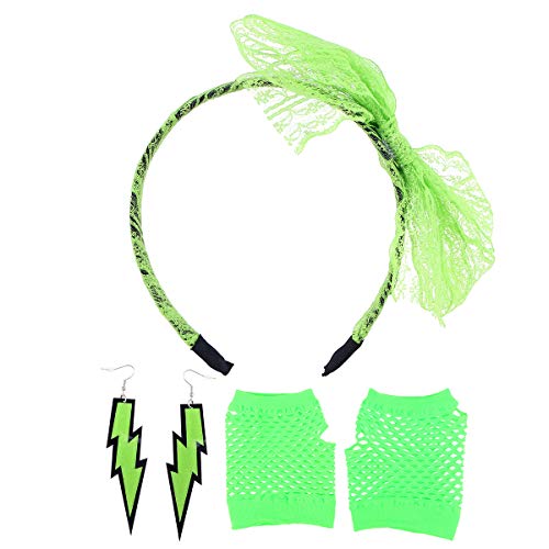 Toyvian 80er Jahre Accessoires Set Haarreif Ohrringe Handschuhe Set 80er Jahre Kostüm Zubehör (grün) von Toyvian