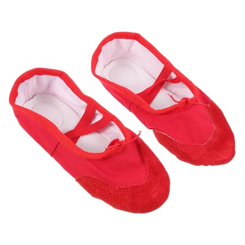 Toyvian Ballettschuhe und Erwachsene rutschfeste PU Ledersohle Elastisches Band Glänzende Tanzschläppchen Für Yoga Modern Ballettballsaal Training Rot von Toyvian