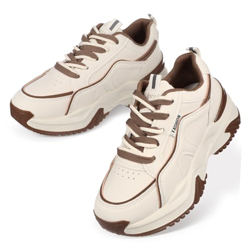 Toyvian Damen Sneaker Modische Sportschuhe mit Atmungsaktivem Tragegefühl Vielseitig Einsetzbar für Fitness Alltag Khakifarbene Turnschuhe von Toyvian