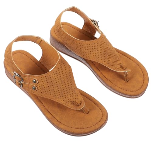 Toyvian Flache Damen Sandalen Sommer Zehentrenner Modisch Atmungsaktiv Rutschfest Leicht Für Strand Alltag Hellbraun von Toyvian