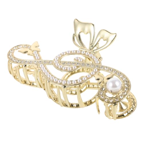 Toyvian Haarspange mit Musiknoten Design und Perlendekor Haarklammer aus Metall für Damen Großer Kralleclip Geeignet für Dünnes und Dickes Haar Stilvolles Accessoire von Toyvian