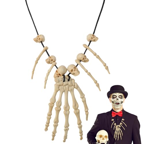 Toyvian Halskette mit Totenkopfknochen-anhänger: Halloween-halskette mit Totenkopfkopf-charm, Handknochen, Schmuck für Männer Und Frauen, Gruseliges Cosplay von Toyvian