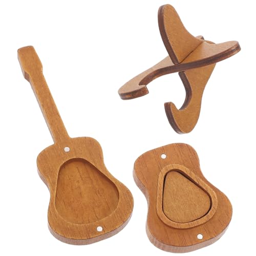 Toyvian Holz Gitarrenplektrum Etui in Gitarrenform Für Plektren Capodaster Oder Kleine Geschenke Mit Übersichtlichem Organizer Für Gitarristen von Toyvian