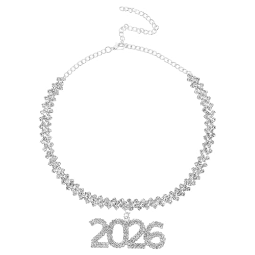 Toyvian Kubanische Kettenhalskette: Funkelnder Strass-halsreif Mit Anhänger Nummer 2026 Für Frauen, Glänzender Bling-schmuck Für Hochzeit, Neujahr, Abschlussfeier von Toyvian