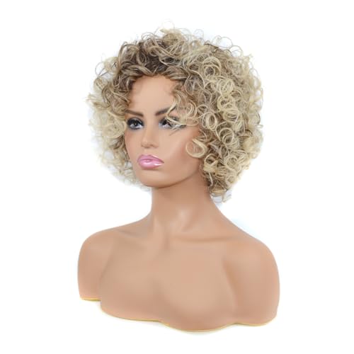Toyvian Kurze Goldene Perücke Für Damen Afro Perücke Aus Fasermaterial Modische Kopfbedeckung Mit Armreif Für Täglichen Gebrauch Und Verschiedene Anlässe von Toyvian