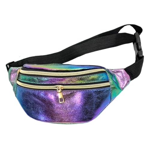 Toyvian PU Hüfttasche Damen Holografisch Doppelter Stauraum Verstellbarer Gurt Sport Waist Pack Crossbody Bag für Outdoor Reisen Fitness von Toyvian