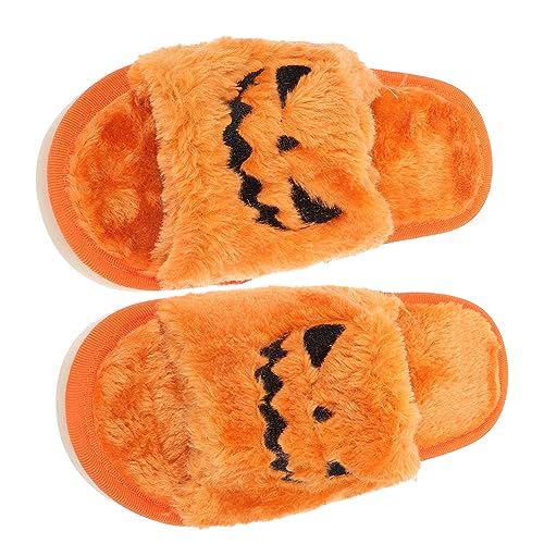 Toyvian Plüsch Halloween Hausschuhe Kürbis Open Toe Design Rutschfeste Sohle Indoor Outdoor Unisex Slipper Kuschelig Warm Für Herbst Winter Mädchen Damen Herren von Toyvian