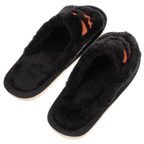 Toyvian Plüsch Halloween Hausschuhe Kürbismotiv Rutschfeste Sohle Weiche Indoor Slipper Komfortable Kuschelige Pantoffeln Damen Herren von Toyvian