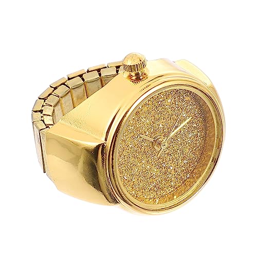 Toyvian Quartz Fingerring Uhr Damen Herren Stilvoller Elastischer Ring mit Goldener Glitzeroptik Präzises Quarzwerk Verstellbar und Einfach Anzulegen Perfektes zu Geburtstag und von Toyvian