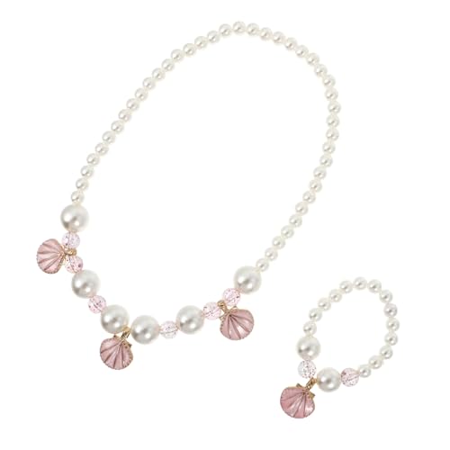 Toyvian Schmuckset Perlen Armband und Halskette Pinke Muschelperlen Leicht Anzulegen Langlebig Elegantes Design für Mädchen für Geburtstag Hochzeit und Bühnenauftritte von Toyvian