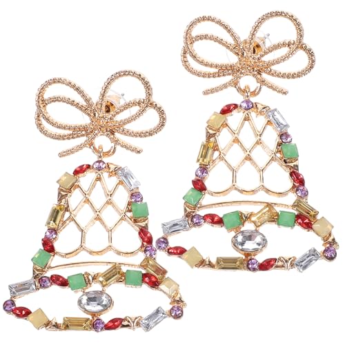 Toyvian Weihnachtsohrringe Damen Jingle Bell Anhänger Ohrringe Glänzend Bunte Strass Ohrschmuck Festliche Accessoires für Party Cosplay Alltag von Toyvian