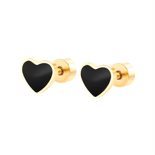 1 Paar Herz Ohrstecker Edelstahl Hypoallergene Ohrringe Klein Ohrpiercing Helix Piercing Ohr Nickelfreie Schmuck Flat Back Earrings für Damen Frauen 6 MM (Gold Farbe) von Tpocean