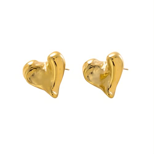 1 Paar Herz Ohrstecker Hypoallergene Edelstahl Ohrringe Piercing Ohr 14K Vergoldet Ohrpiercing Nickelfreie Schmuck Gold Plated Stud Earrings für Damen Frauen (Gold-E) von Tpocean