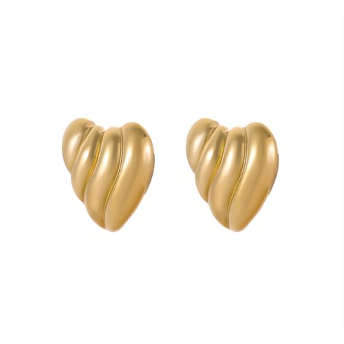 1 Paar Herz Ohrstecker Hypoallergene Edelstahl Ohrringe Piercing Ohr 14K Vergoldet Ohrpiercing Nickelfreie Schmuck Gold Plated Stud Earrings für Damen Frauen (Gold-F) von Tpocean