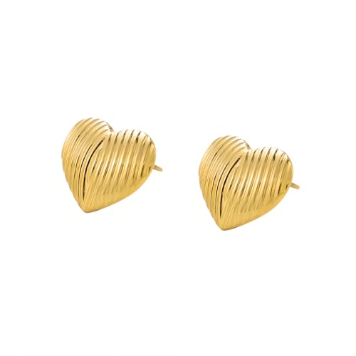 1 Paar Herz Ohrstecker Hypoallergene Edelstahl Ohrringe Piercing Ohr 14K Vergoldet Ohrpiercing Nickelfreie Schmuck Gold Plated Stud Earrings für Damen Frauen (Gold-N) von Tpocean