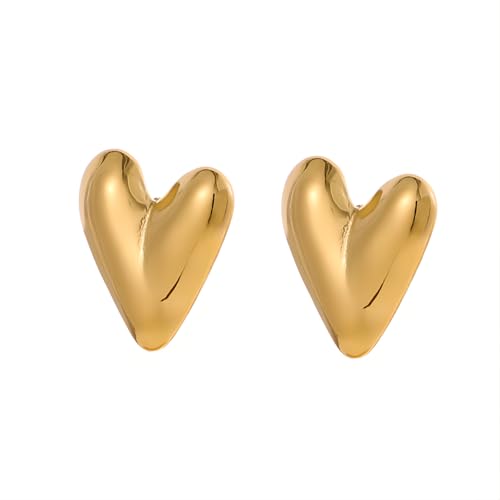 1 Paar Herz Ohrstecker Hypoallergene Edelstahl Ohrringe Piercing Ohr 18K Vergoldet Ohrpiercing Nickelfreie Schmuck Gold Plated Stud Earrings für Damen Frauen (Gold-B) von Tpocean