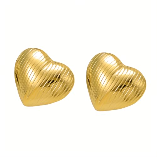 1 Paar Herz Ohrstecker Hypoallergene Edelstahl Ohrringe Piercing Ohr 18K Vergoldet Ohrpiercing Nickelfreie Schmuck Gold Plated Stud Earrings für Damen Frauen (Gold-H) von Tpocean