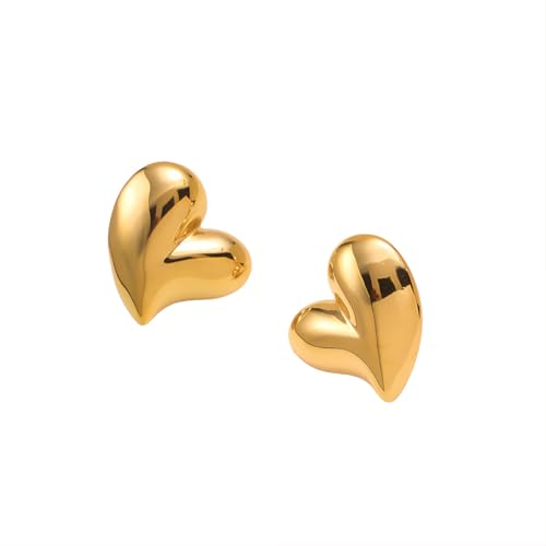 1 Paar Herz Ohrstecker Hypoallergene Edelstahl Ohrringe Piercing Ohr 18K Vergoldet Ohrpiercing Nickelfreie Schmuck Gold Plated Stud Earrings für Damen Frauen (Gold-O) von Tpocean
