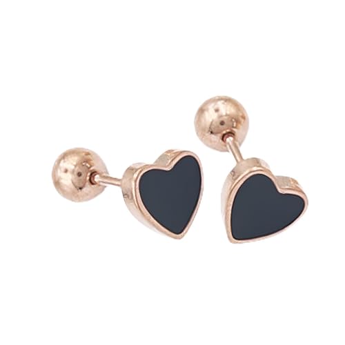 1 Paar Herz Ohrstecker Titanstahl Hypoallergene Ohrringe Ohrpiercing Helix Piercing Ohr Nickelfreie Schmuck Kugel Back Earrings für Damen Frauen 5 MM (Rosegold Farbe) von Tpocean