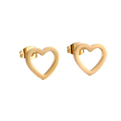 1 Paar Hohles Herz Ohrstecker Hypoallergene Edelstahl Ohrpiercing Ohrringe Piercing Ohr Nickelfreie Schmuck Trendy Hollow Heart Earrings Studs für Frauen Damen (Gold Farbe) von Tpocean