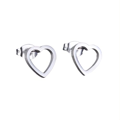 1 Paar Hohles Herz Ohrstecker Hypoallergene Edelstahl Ohrpiercing Ohrringe Piercing Ohr Nickelfreie Schmuck Trendy Hollow Heart Earrings Studs für Frauen Damen (Silber Farbe) von Tpocean