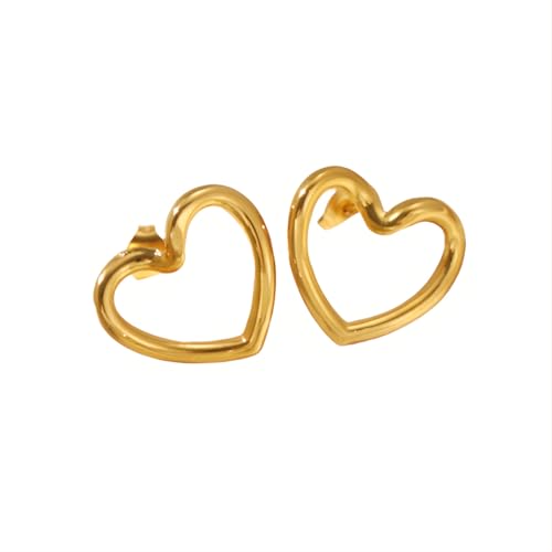 1 Paar Hohles Herz Ohrstecker Hypoallergene Edelstahl Ohrringe Piercing Ohr Ohrpiercing Nickelfreie Schmuck Trendy Hollow Heart Stud Earrings für Frauen Damen (Gold Farbe) von Tpocean