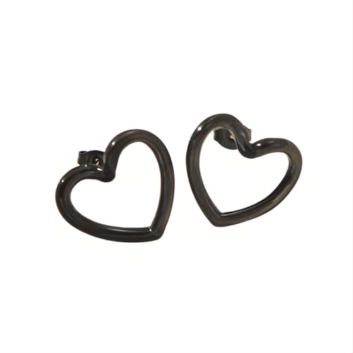 1 Paar Hohles Herz Ohrstecker Hypoallergene Edelstahl Ohrringe Piercing Ohr Ohrpiercing Nickelfreie Schmuck Trendy Hollow Heart Stud Earrings für Frauen Damen (Schwarz Farbe) von Tpocean