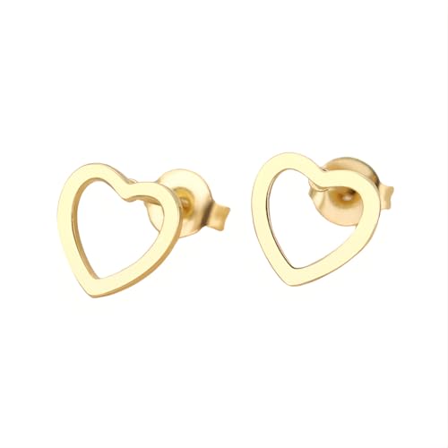 1 Paar Hohles Herz Ohrstecker Hypoallergene Titanstahl Ohrringe Piercing Ohr Ohrpiercing Nickelfreie Schmuck Hollow Heart Stud Earrings für Frauen Damen Size 6 MM (Gold Farbe) von Tpocean